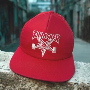 Thrasher Skate Goat Hat Mens OS Red Mesh Snapback Trucker Skateboarding‎ Cap